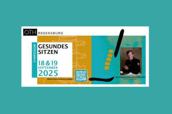 Die Grafik zeigt das Keyvisual des Symposiums "Gesundes Sitzen" 2025